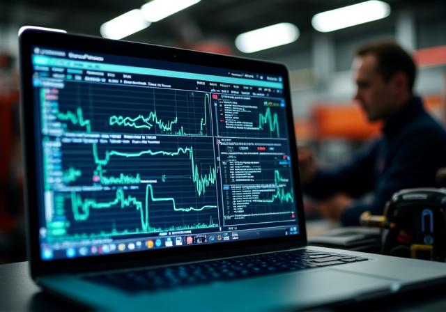 Grafici telemetria su computer in pista